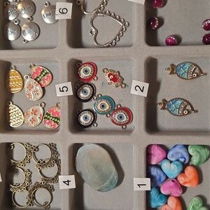 9 Squares Of Miscellaneous Charms, Connectors, Beads Set 11